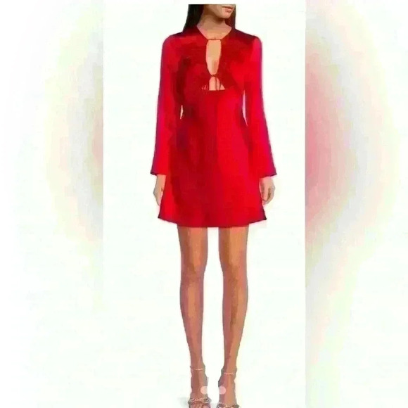 NWT Gianni Bini Raini Satin Tie Front Long Sleeve Dress. Color: Red Size… - Picture 2 of 5